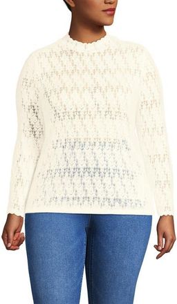 Lands End Plus Size Long Sleeve Brushed Lace Mock Neck Top in Ivory at Nordstrom, Size 3X