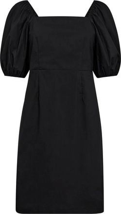 Co'Couture Kleedjes, Dames, Zwart, XS, Katoen, Zwarte Knoopjurk met Pofmouwen