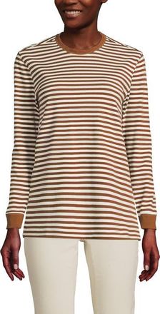 Lands End Long Sleeve Cotton Interlock Crew T-Shirt in Rich Ginger/ivory Stripe at Nordstrom, Size X-Small