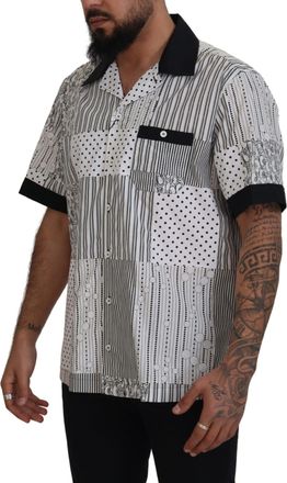 Dolce & Gabbana Mens White Black Patterned Button Down Shirt And Cotton