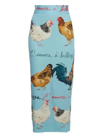 Dolce & Gabbana Crepe chicken-print midi skirt - Blue