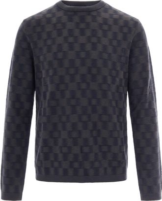 Emporio Armani Virgin Wool Optical Pattern Textured Crewneck Sweater