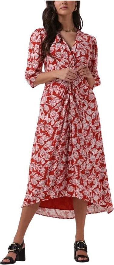 Kleedjes, Dames, Rood, S, Rust Midi Wikkeljurk Met Knoop