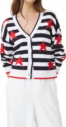 Splendid Liberty Cardigan In White/navy/firework