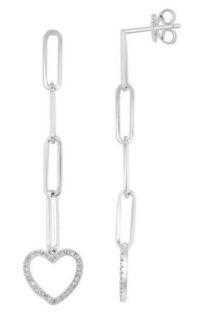 Effy Sterling Silver Diamond Open Heart Drop Earrings - 0.17 ctw. in White at Nordstrom Rack