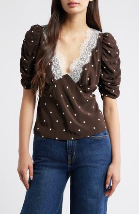 Rails Lazara Lace Trim Polka Dot Top in Cocoa Polka Dots at Nordstrom, Size Xx-Large