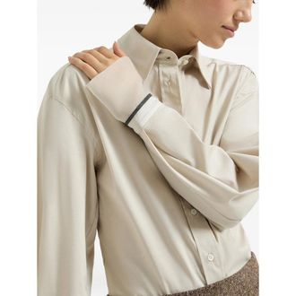 Brunello Cucinelli Cotton with Monili Detail Shirt - Beige