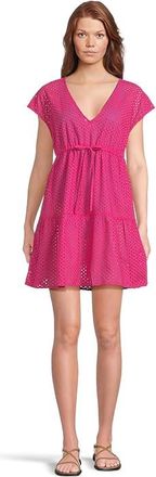 Tommy Bahama Eyelet Cove Vneck Short Dress Womens Swimwear Pink Maui : MD (US 10-12), Cotton