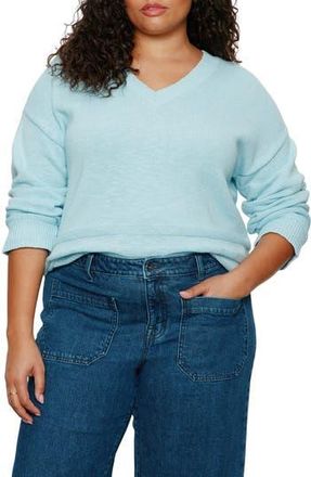 Sanctuary V-Neck Cotton Sweater in Aquamarine Blue at Nordstrom Rack, Size 1X