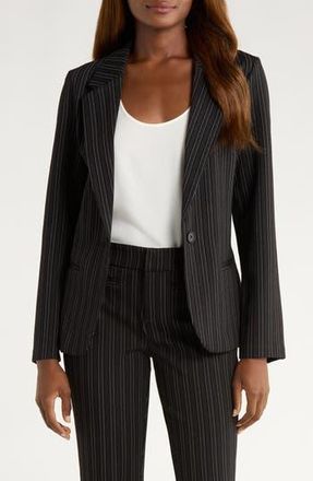 Liverpool L.A. Stripe Fitted One-Button Blazer in Black/Hint Of Navy Stripe at Nordstrom Rack, Size Small