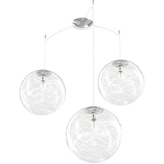 Top-Light Sospensione Contemporanea Moon Metallo Cromo Vetro Bianco 3 Luci E27 D.30Cm
