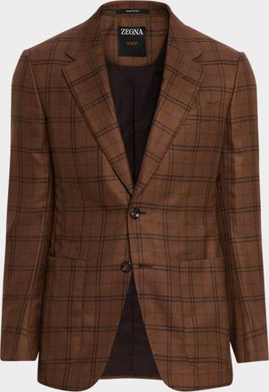 Ermenegildo Zegna Mens Cashmere and Silk Plaid Patch-Pocket Sport Coat