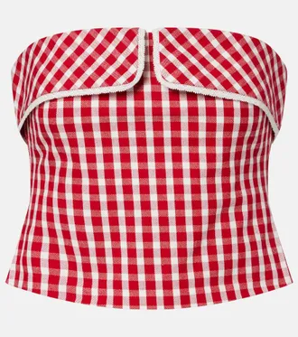 Poss&eacute; Ebony gingham lace-trimmed cotton-blend top