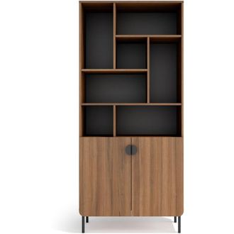 HERDASA Herdasa, Estanter&iacute;a Multifunci&oacute;n Tokyo De Melamina, 8 Compartimentos, Dise&ntilde;o Moderno, 178x80x31cm - Nogal Y Grafito