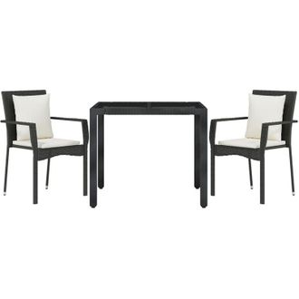 vidaXL Set Comedor De Jard&iacute;n 3 Pzas Con Cojines Rat&aacute;n Sint&eacute;tico Negro Vidaxl