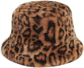 Apparis Amara Leopard Pluche Faux Fur Bucket Hat at Nordstrom