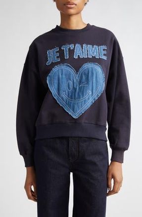 Cinq &agrave; Sept Je Taime Appliqu&eacute; Cotton Sweatshirt in Navy at Nordstrom Rack, Size Large