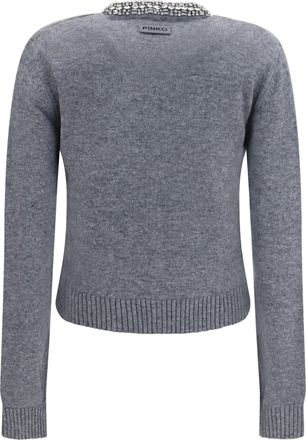 Pinko Womens Colonia Cardigan With Jewel Collar Grigio-Monumento Gr Gr. Sweater