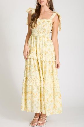 Blu Pepper Floral Tie Strap Tiered Maxi Dress in Yellow Multi at Nordstrom, Size Medium
