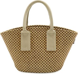 Herm&egrave;s Beige Brown Linen Handbag Tote Bag (Pre-Owned)
