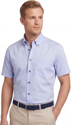 Led&ucirc;b Strijkvrij overhemd lichtblauw Ledub Modern Fit button-down collar