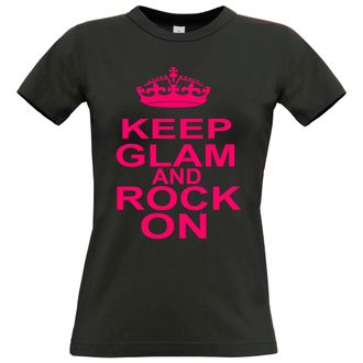 Edward Sinclair Black S(10) t-Shirt with Pink Glitter Print Keep Glam and Rock on