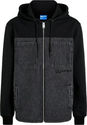 Karl Lagerfeld Denim-Panel Jacket with Hood and Ribbed Cuffs