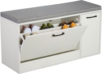 Relaxdays Banco Para Zapatos Relaxdays, Asiento Acolchado, Hbt: 53 X 100 X 37 Cm, 9-12 Pares, Blanco/gris