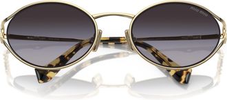 Miu Miu Oval-Shaped Gold Metal Frame Sunglasses With Tortoiseshell Temple Tips