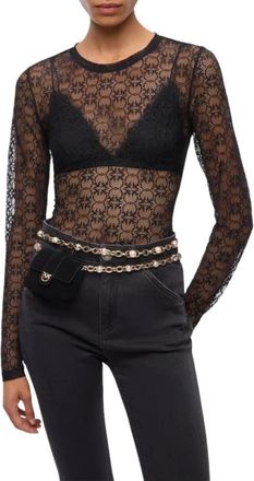 Pinko Rover Maglia Pizzo Stretch Lov - Dames - Longsleeves - Zwart - S - Tops