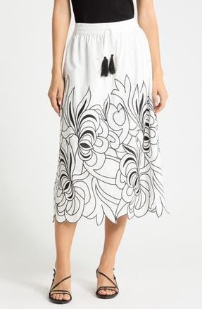 Joie Embroidered Tassel Tie Front Skirt in White/Black at Nordstrom Rack, Size X-Small