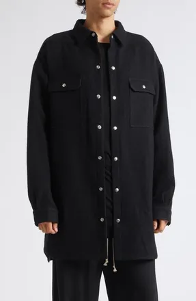Rick Owens Oversize Tower Wool Melton Snap-Up Overshirt in Black at Nordstrom, Size 52