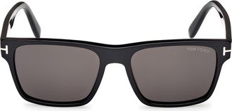 Tom Ford Calder 55mm Square Sunglasses in Shiny Black Eco /Smoke Lenses at Nordstrom