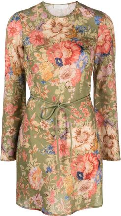 Zimmermann August floral-print linen minidress - women - Cotton/Linen/Flax - 1 - Green