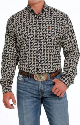 Cinch Mens Long Sleeve Button-Down Shirt In Black Print