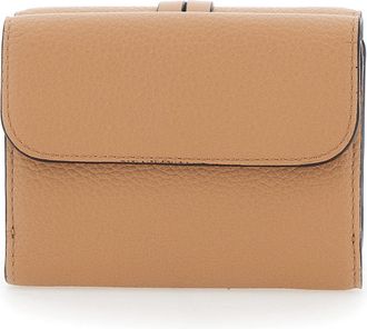 Chlo&eacute; Womens Small Tri-Fold Wallet Beige Leather