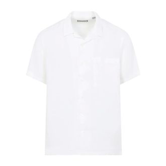 Canali Short Sleeve Shirts, male, White, Size: XL Boxy Fit Linen Shirt