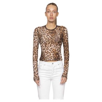 Moschino Long Sleeve Tops, female, Brown, Size: M Printed Mesh T-Shirt
