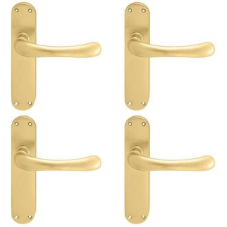 Loops 4x PAIR Smooth Rounded Handle on Shaped Latch Backplate 185 x 42mm Satin Brass in Metallics