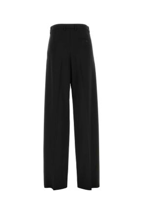 Balenciaga Womens Black Wool Wide-Leg Pant T Fp Cotton Pantaloni