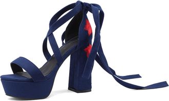 Generic Womens Strappy High Heeled Wedding Pumps Open Toe Bridal Shoes with Embroidery Stitched Faux Suede Platform Sandals,Navy,4.5 UK