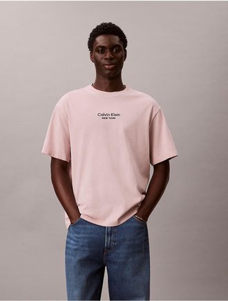 Calvin Klein Jeans Calvin Klein Mens Faded Dye Logo Graphic Classic Crewneck T-Shirt - Pink - 2XL