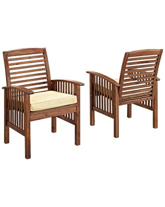 Walker Edison Set Of 2 Acacia Wood Outdoor Patio Dining Chairs