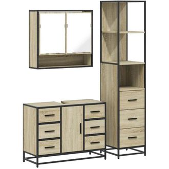 vidaXL Vidaxl - Set De Muebles De Ba&ntilde;o 3 Pzas Madera Contrachapada Roble Sonoma