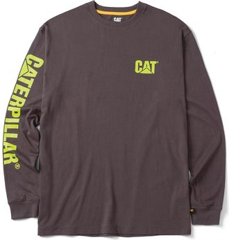 CAT Caterpillar Trademark Banner Long Sleeve Tee Shirts for Men with Center Back Neck Wire Management Loop and Cat Workwear Logo, Magnet, Medium