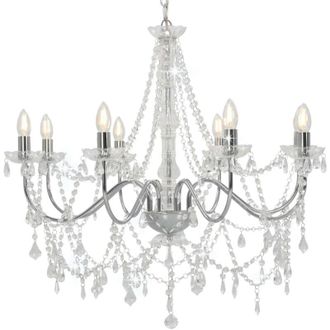 vidaXL vidaXL Lampadario con Perline Argento 8 Lampadine E14