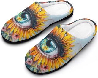 Generic Beatiful Eye Flowers Womens Slippers Warm House Slippers Indoor House Shoes with Anti-Skid Rubber Sole