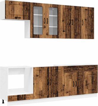 vidaXL Unidad De Cocina Kalmar 8 Uds. Madera Envejecida Vidaxl