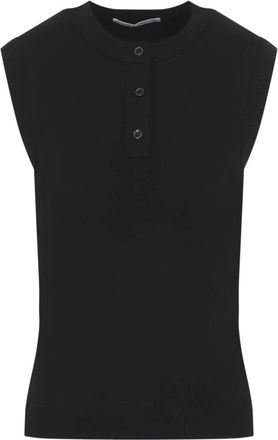 STUDIO NICHOLSON Aurel Half Placket Vest - Dames - Ronde hals truien - Zwart - XS - Wol - Truien & Vesten