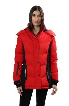 Canada Weather Gear Womens Hooded Puffer Jacket in Red/black at Nordstrom, Size Medium